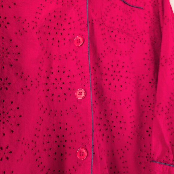 Free People Dream Together Collared Button Up Red Eyelet Top - Women's XS - Picture 8 of 13